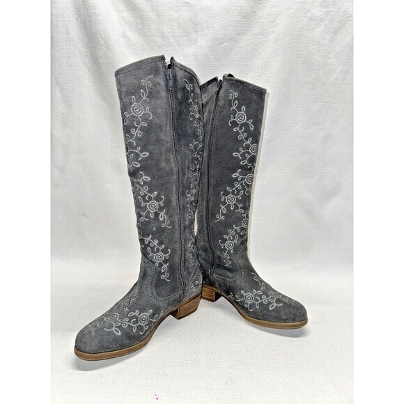 Eric Michael Heidi Knee High Grey Suede Embroidered Boho Western Boots Sz. 6.5 - Picture 3 of 10